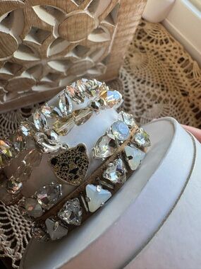 Sparkling Clear Crystal Multi-Row Bracelet with Gold Leopard Charm